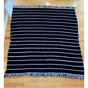 Handmade crochet blanket afghan Black White Fringe edge